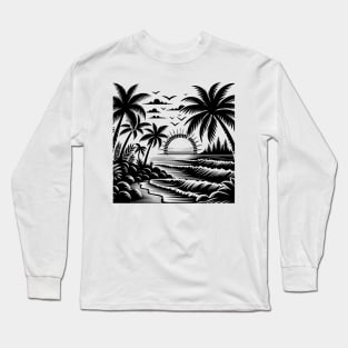 Sunset and Palms Tropical Paradise Escape Long Sleeve T-Shirt